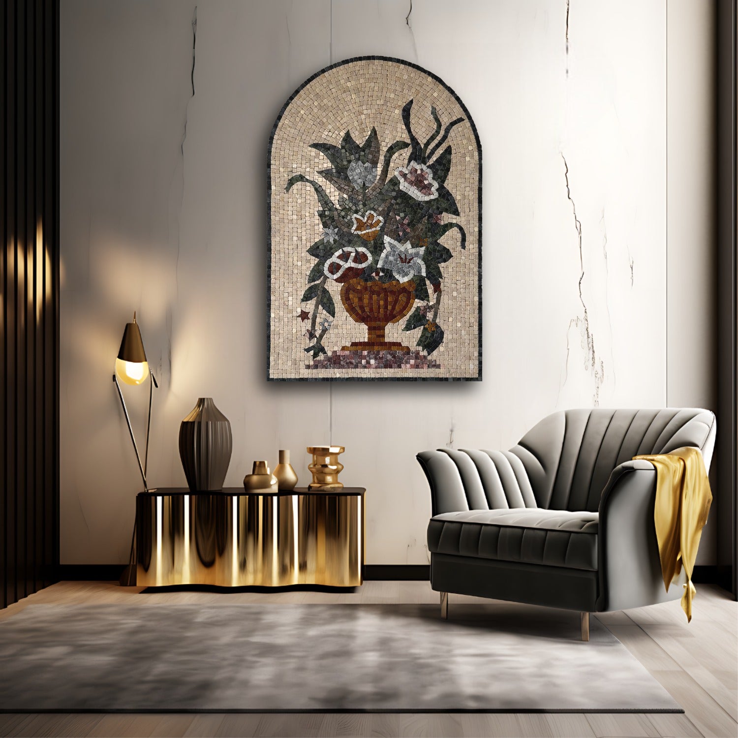 Floral Mosaic Vase Wall Hanging – Artisan Stone Artwork